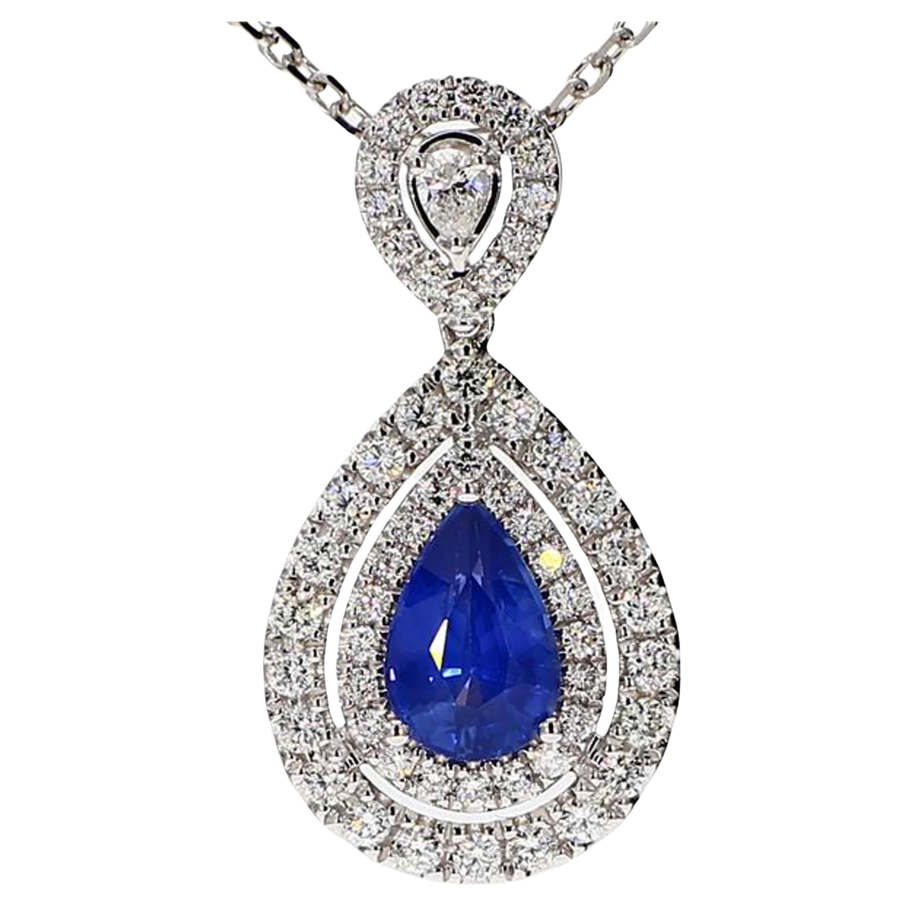 Natural Blue Pear Sapphire and White Diamond 2.25 Carat TW White Gold Pendant