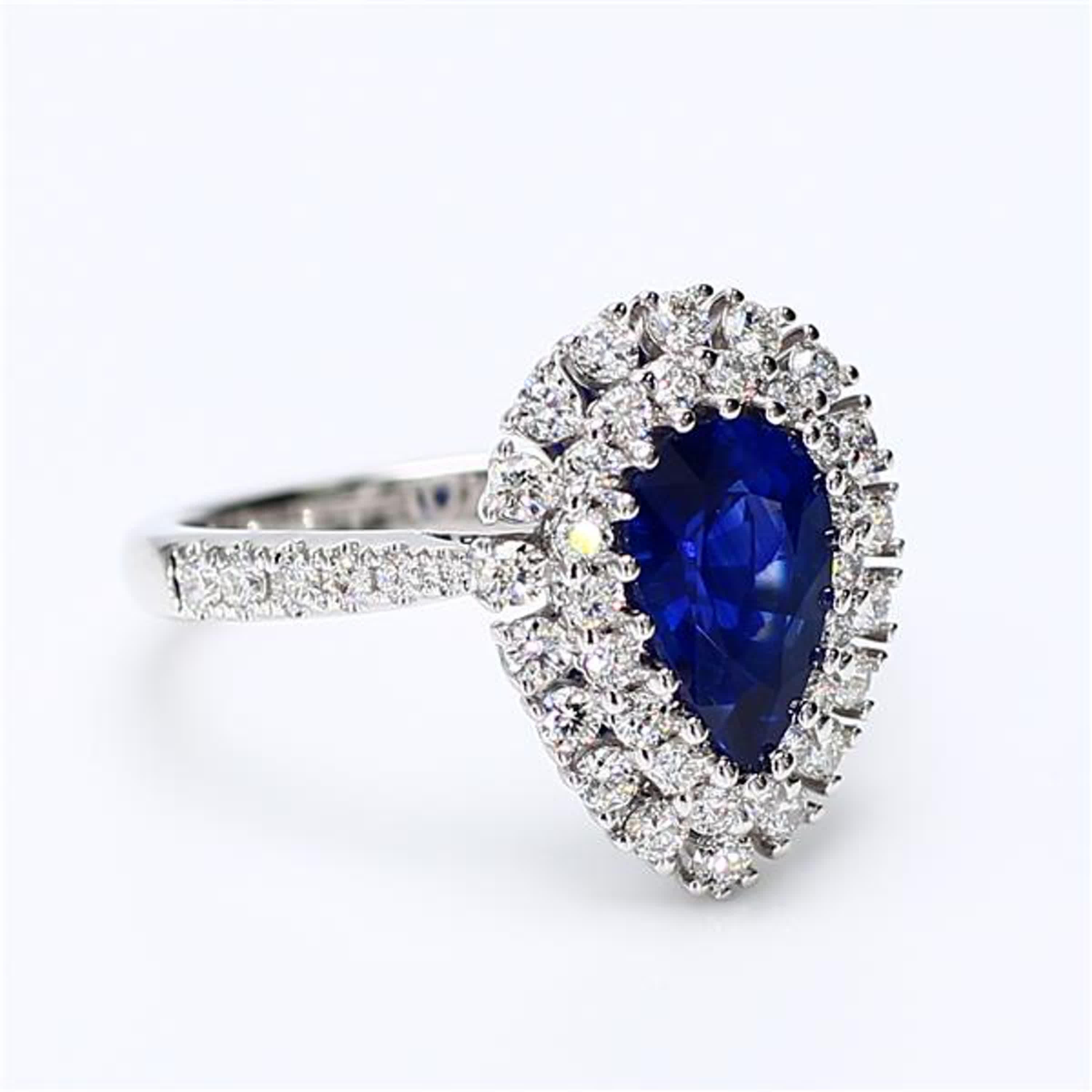 Natural Blue Pear Sapphire and White Diamond 2.37 Carat TW Gold Cocktail Ring For Sale 1