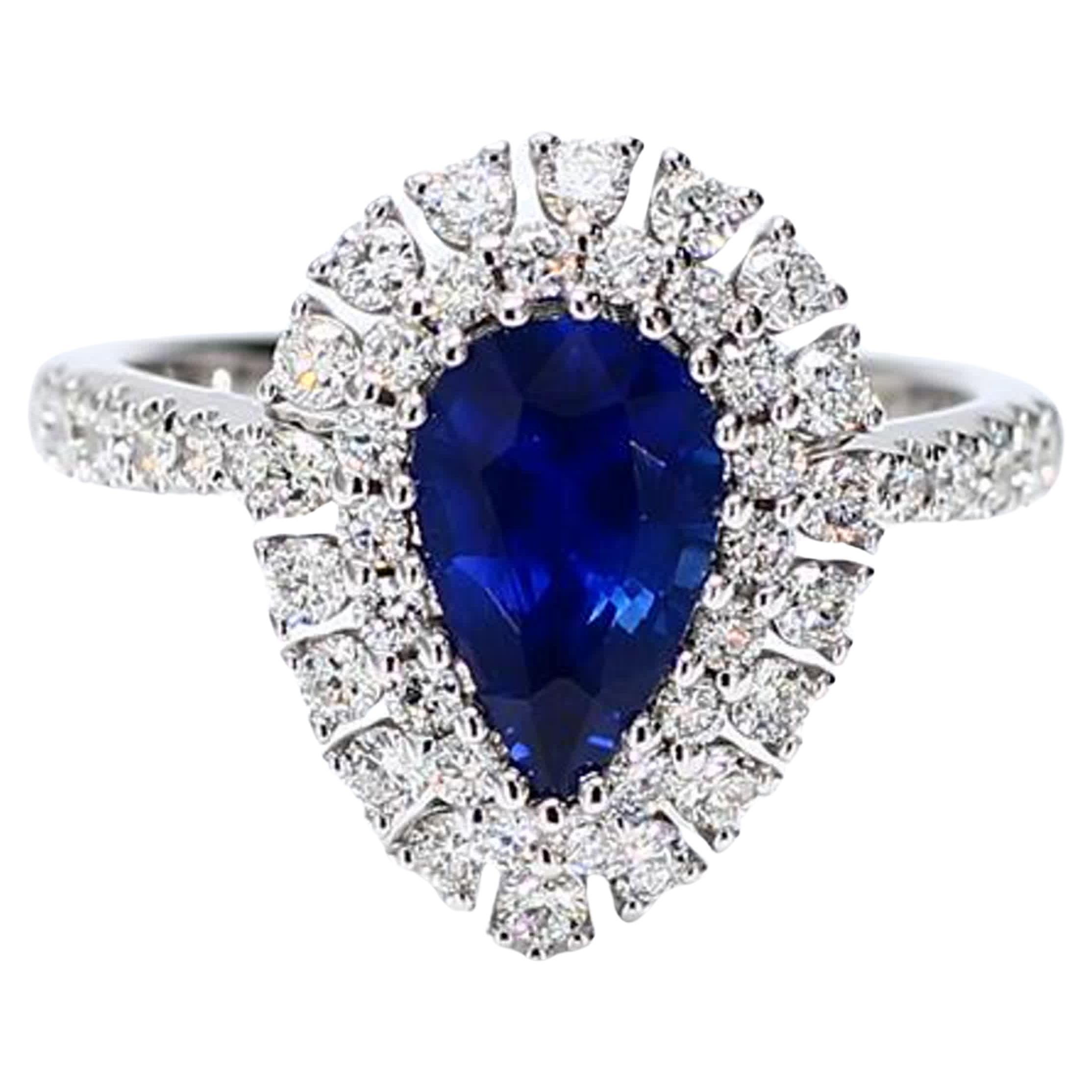 Natural Blue Pear Sapphire and White Diamond 2.37 Carat TW Gold Cocktail Ring For Sale