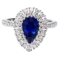 Natürlicher blauer birnenförmiger Saphir und weißer Diamant 2.37 Karat TW Gold Cocktail-Ring