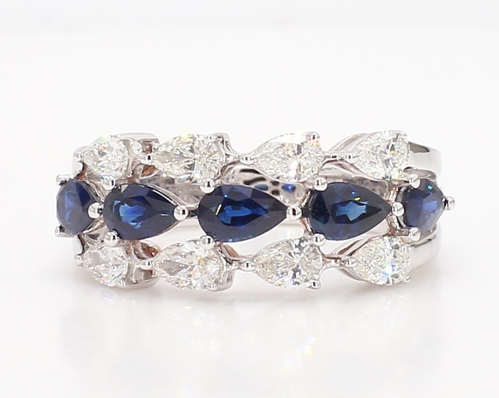 Contemporary Natural Blue Pear Sapphire and White Diamond 2.38 Carat TW Gold Cocktail Band For Sale