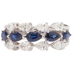 Natürlicher blauer birnenförmiger Saphir und weißer Diamant 2,38 Karat TW Gold Cocktail-Ring