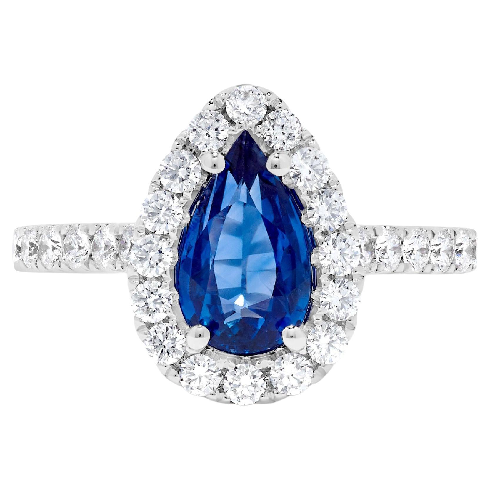 Natürlicher blauer birnenförmiger Saphir und weißer Diamant 2.56 Karat TW Gold Cocktail-Ring