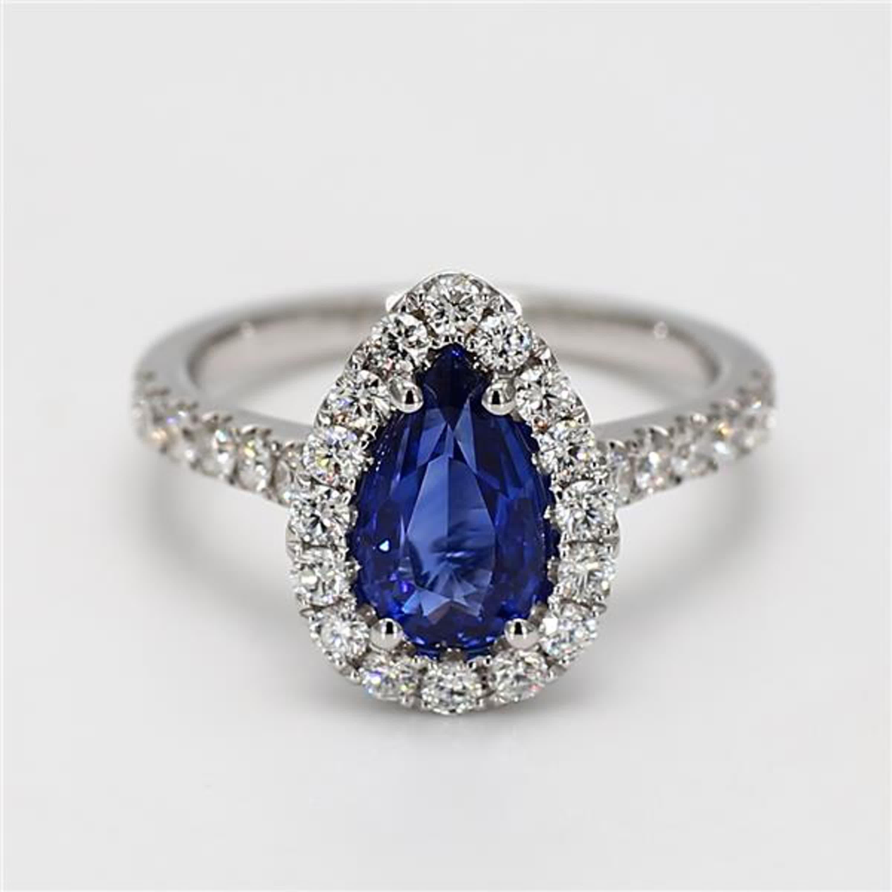Contemporary Natural Blue Pear Sapphire and White Diamond 2.58 Carat TW Gold Cocktail Ring For Sale