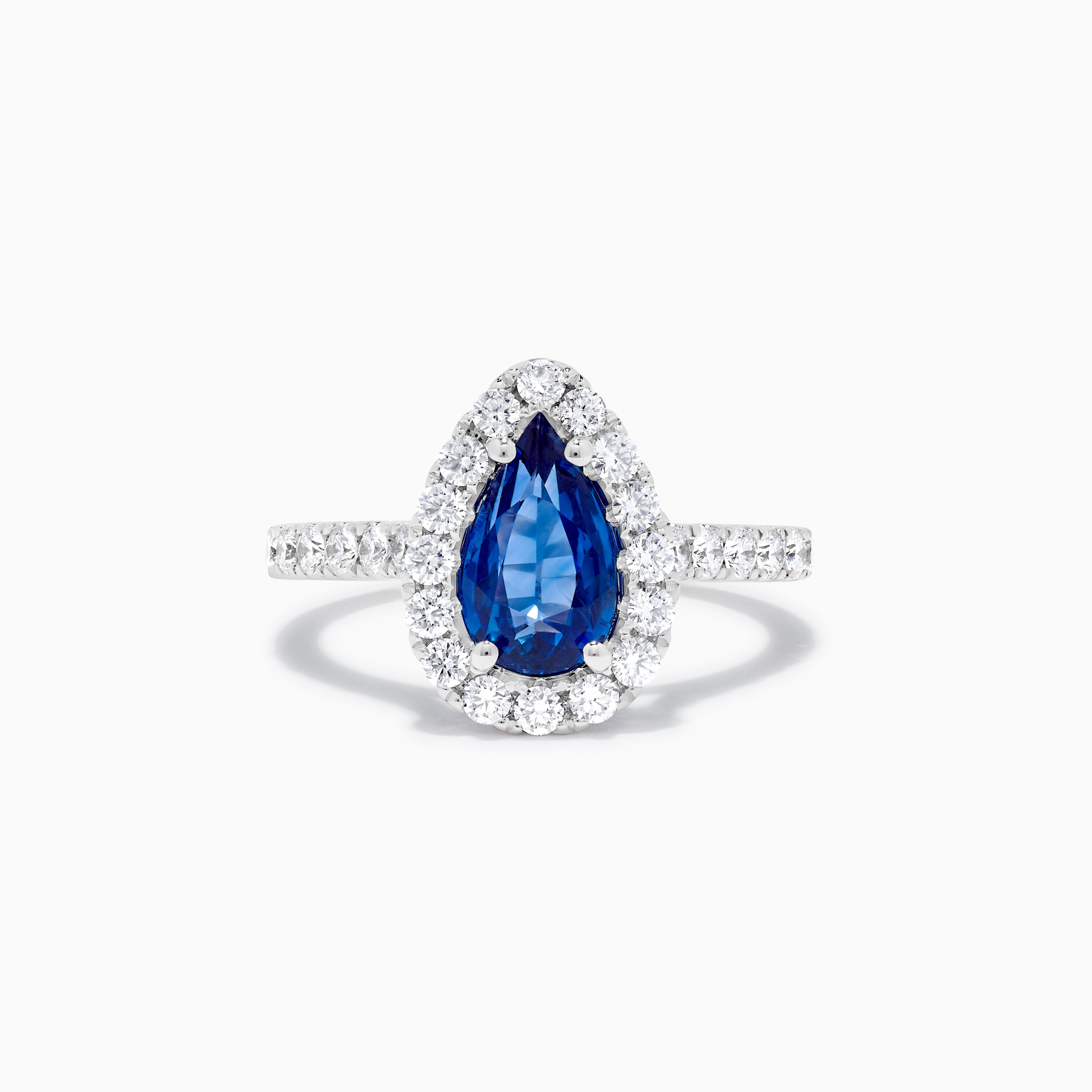 Natürlicher blauer birnenförmiger Saphir und weißer Diamant 2.58 Karat TW Gold Cocktail-Ring