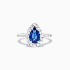 Bague cocktail en or 2.58 carats poids total, saphir bleu poire naturel et diamant blanc