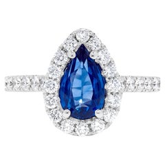 Anillo de cóctel de oro con zafiro azul pera natural y diamante blanco de 2.58 quilates TW