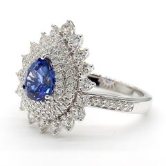 Natural Blue Pear Sapphire and White Diamond 2.62 Carat TW Gold Cocktail Ring