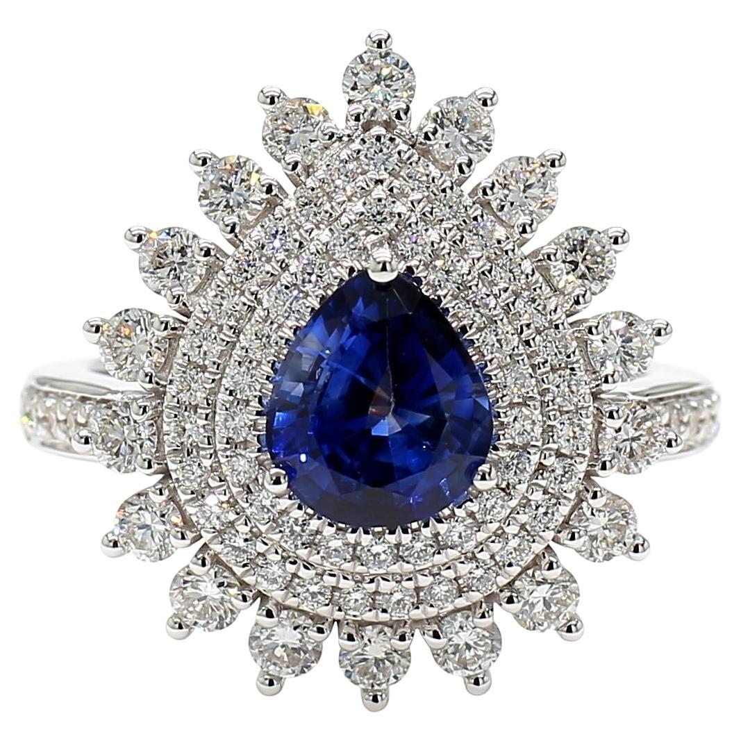 Natural Blue Pear Sapphire and White Diamond 2.62 Carat TW Gold Cocktail Ring