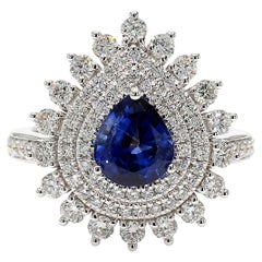 Natural Blue Pear Sapphire and White Diamond 2.62 Carat TW Gold Cocktail Ring