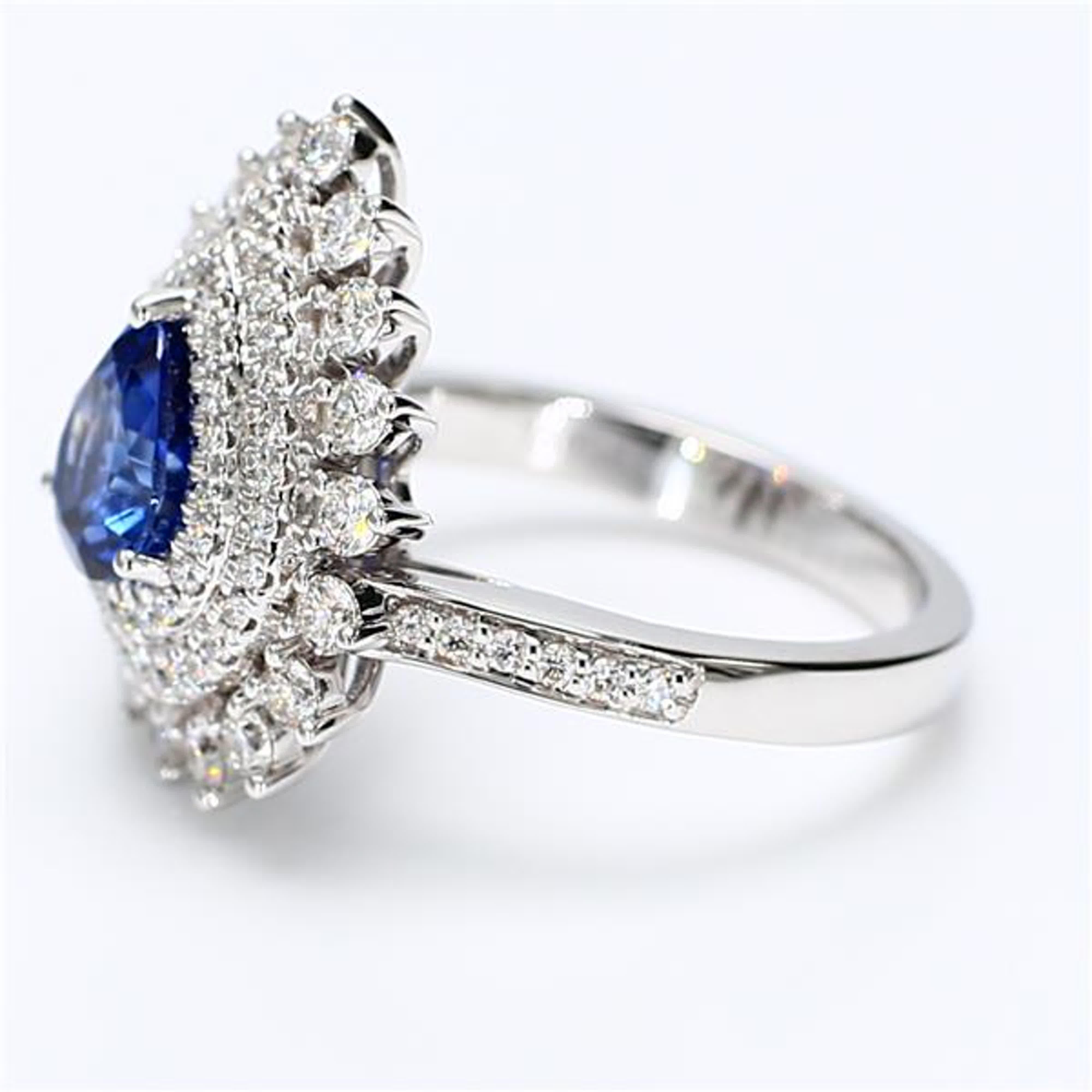 Contemporary Natural Blue Pear Sapphire and White Diamond 2.62 Carat TW White Gold Ring