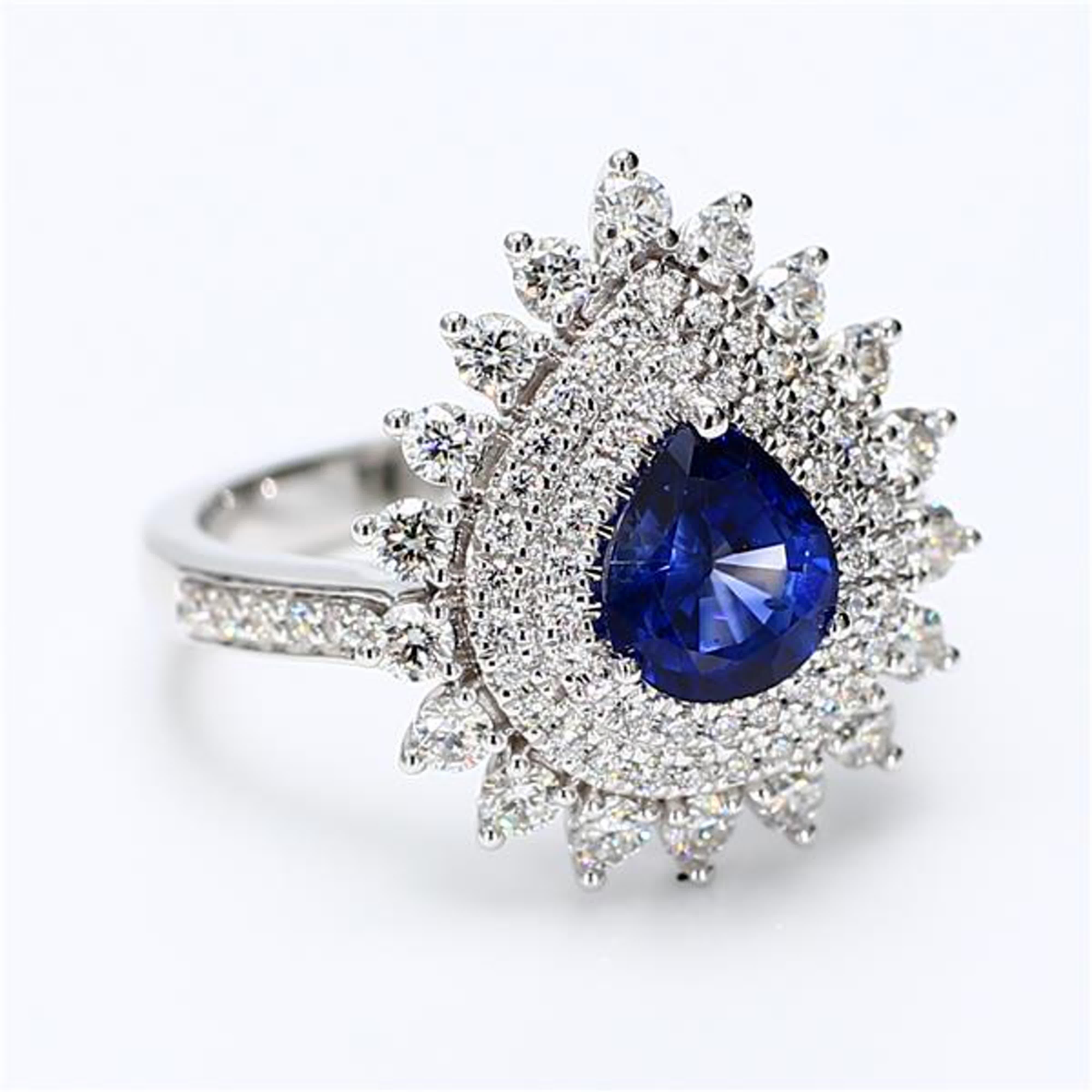 Natural Blue Pear Sapphire and White Diamond 2.62 Carat TW White Gold Ring 1