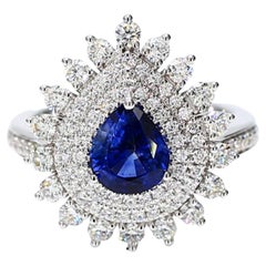 Natural Blue Pear Sapphire and White Diamond 2.62 Carat TW White Gold Ring