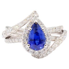 Anillo de cóctel de oro con zafiro azul pera natural y diamante blanco de 2.76 quilates TW