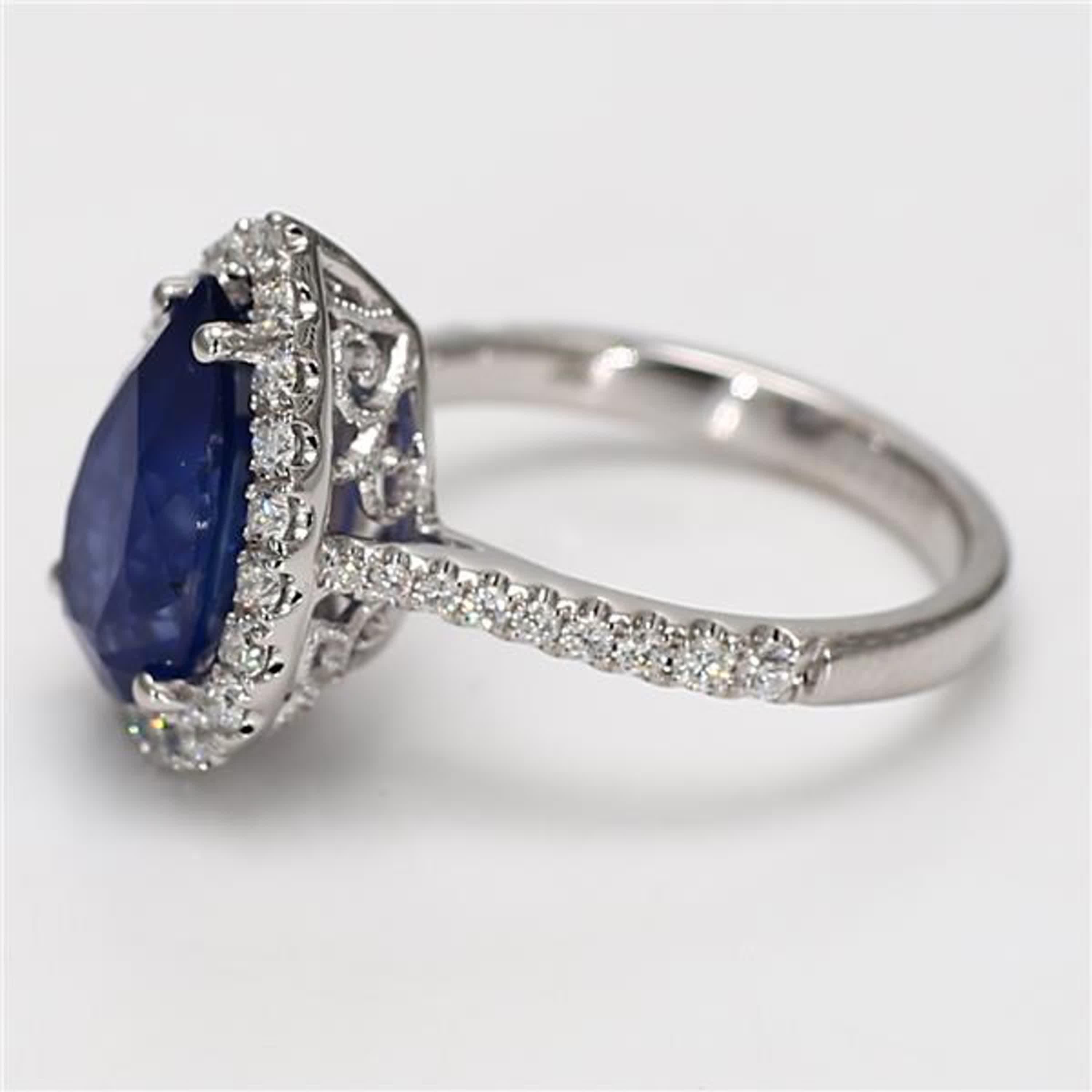Pear Cut Natural Blue Pear Sapphire and White Diamond 4.29 Carat TW Gold Cocktail Ring For Sale