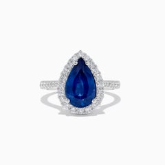 Natürlicher blauer birnenförmiger Saphir und weißer Diamant 4.29 Karat TW Gold Cocktail-Ring