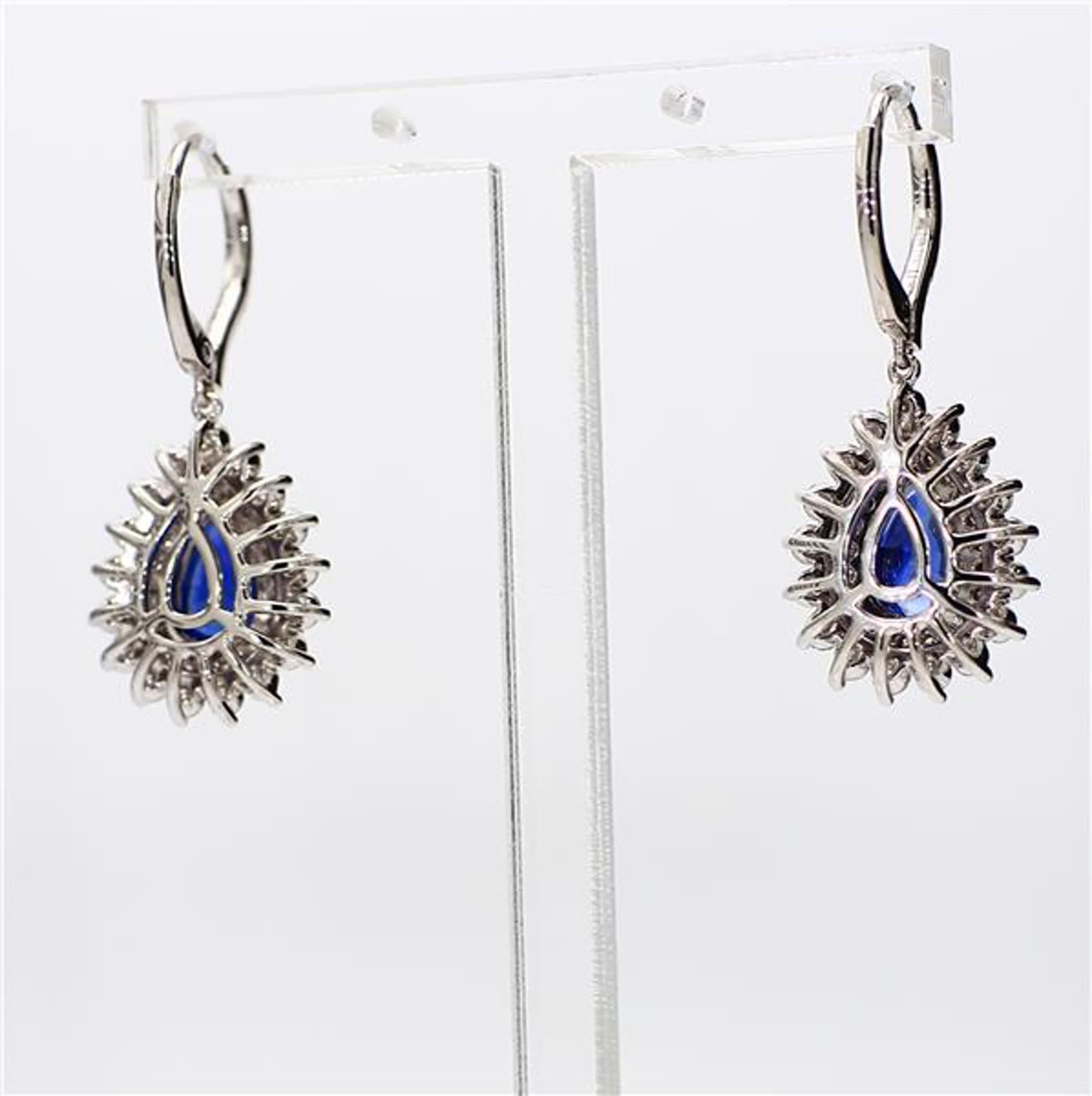 Women's Natural Blue Pear Sapphire and White Diamond 4.40 Carat TW Gold Drop Earrings For Sale