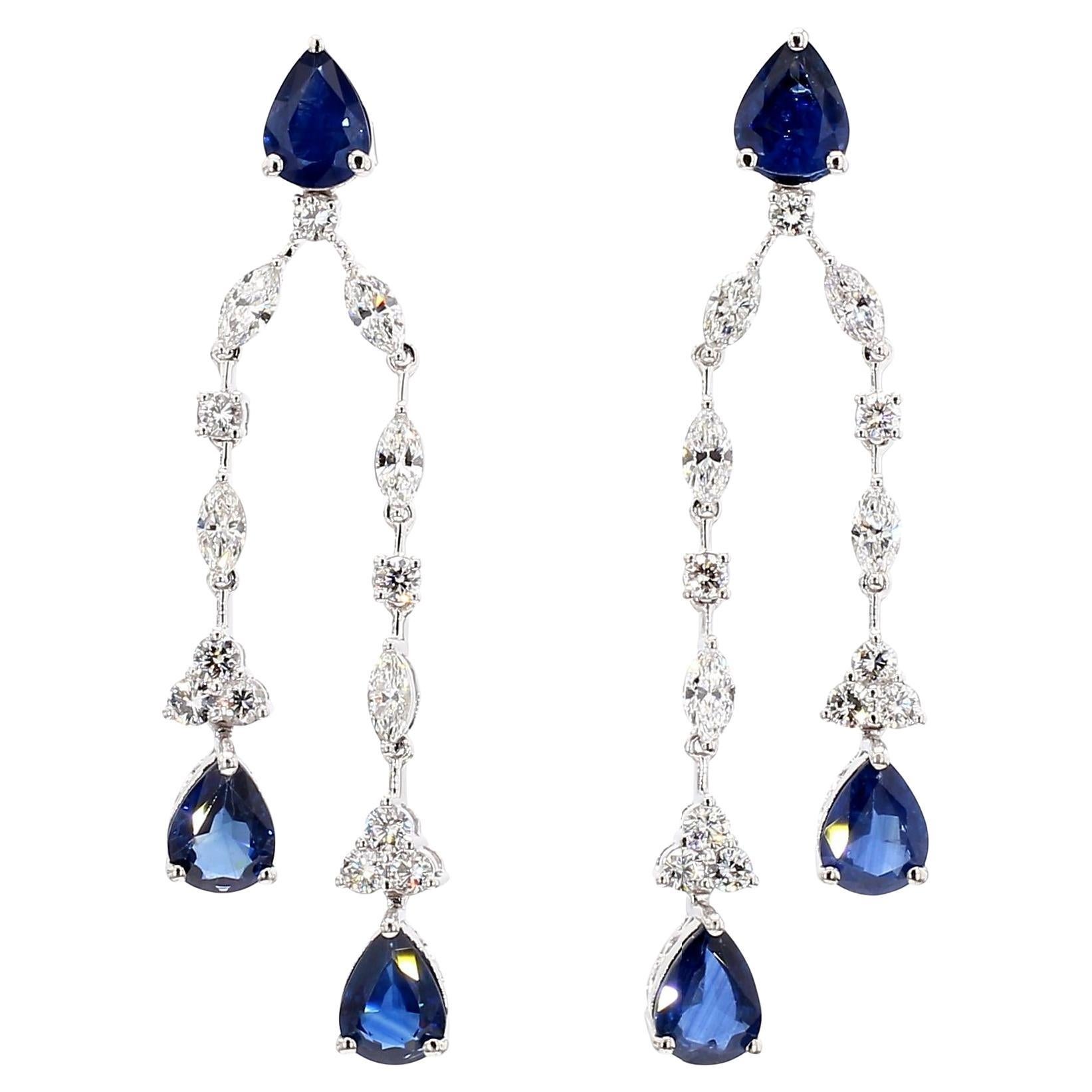Orecchini a goccia in oro con zaffiro blu naturale e diamante bianco da 9.63 carati TW