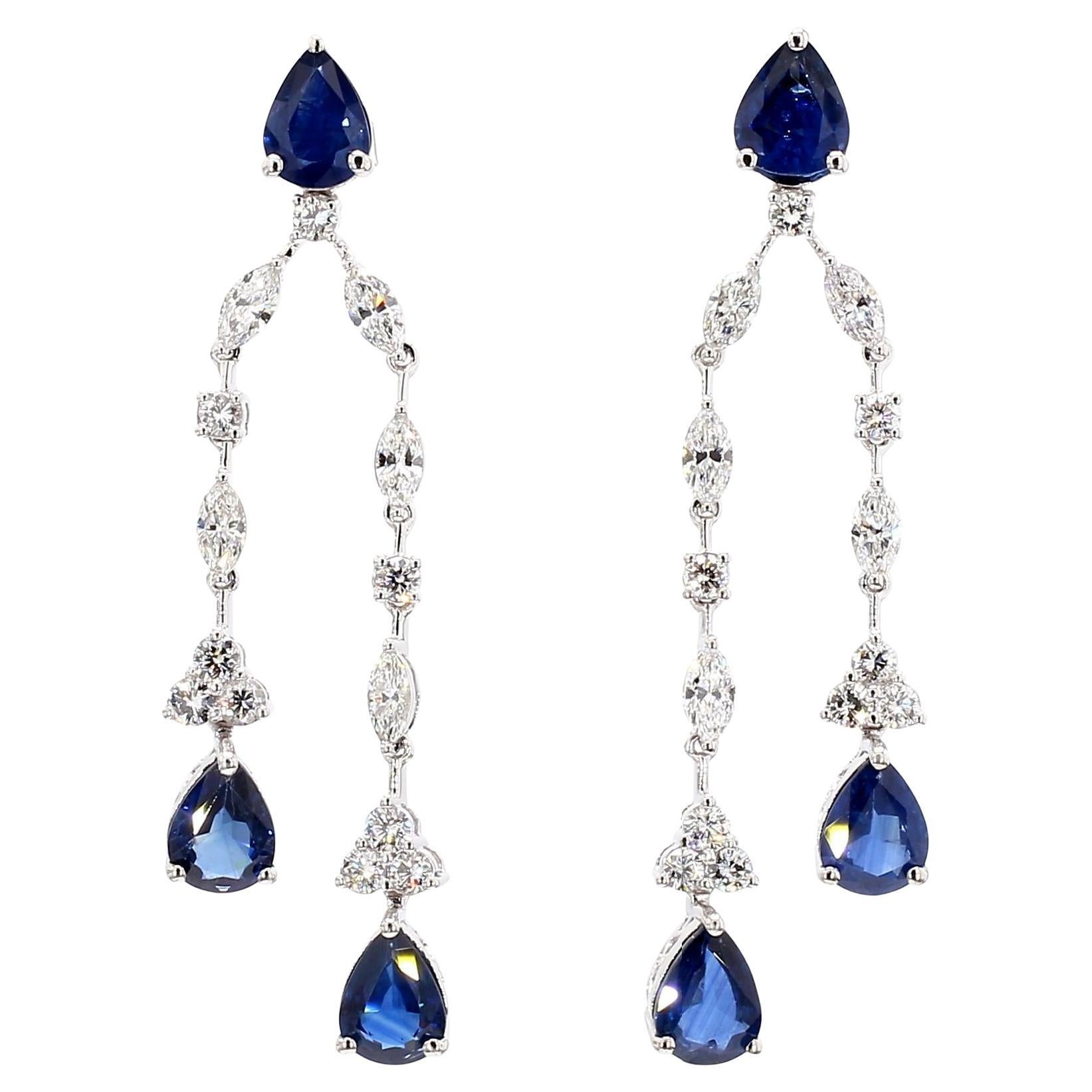 Orecchini a goccia in oro con zaffiro blu naturale e diamante bianco da 9.65 carati TW in vendita