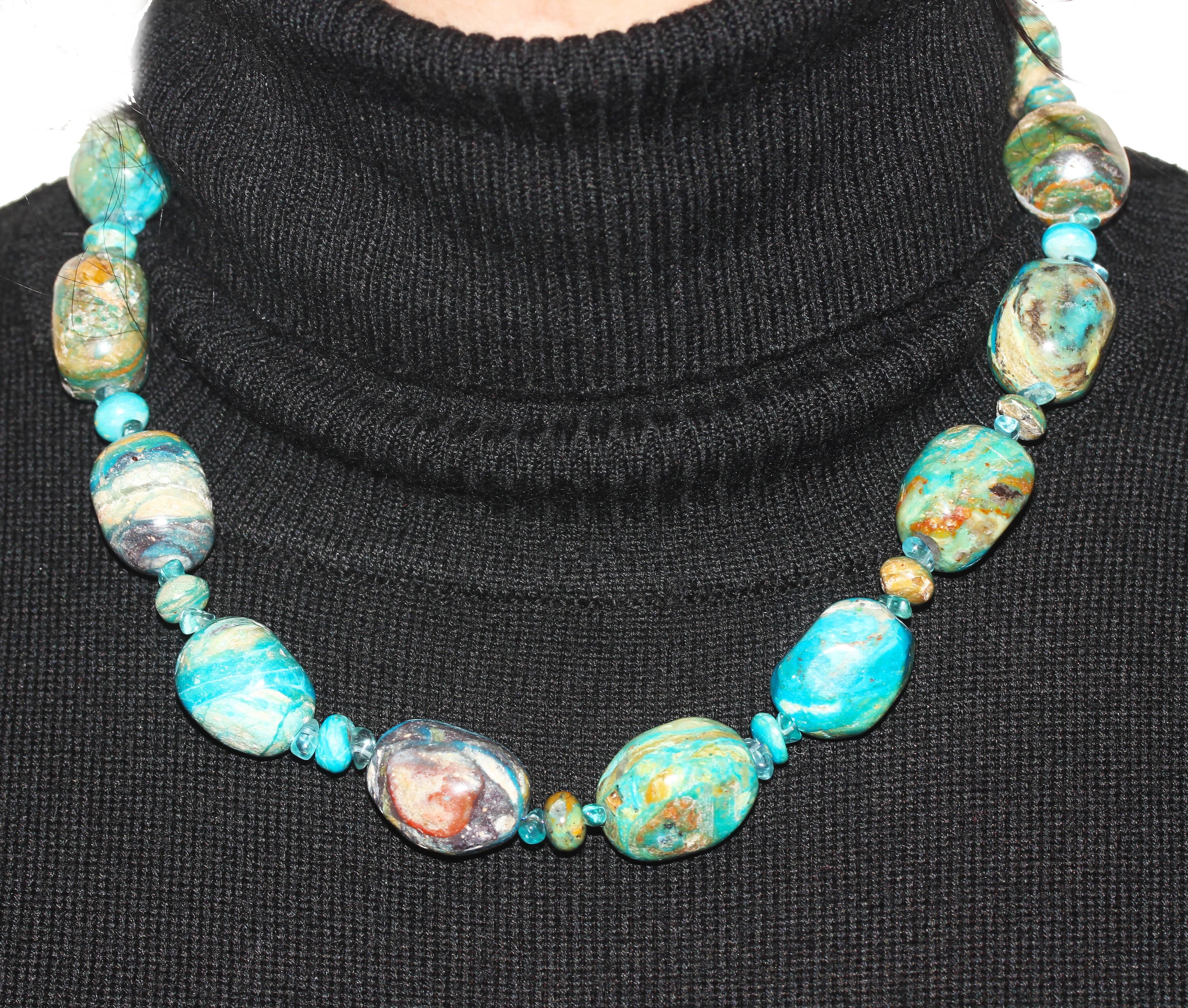 Mixed Cut AJD GORGEOUS RARE Dramatic Blue Peruvian Opal Necklace w/Gold Plated Clasp