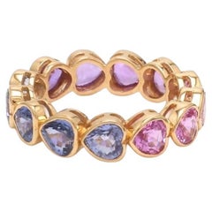 Natural blue pink sapphire ring in 18k gold