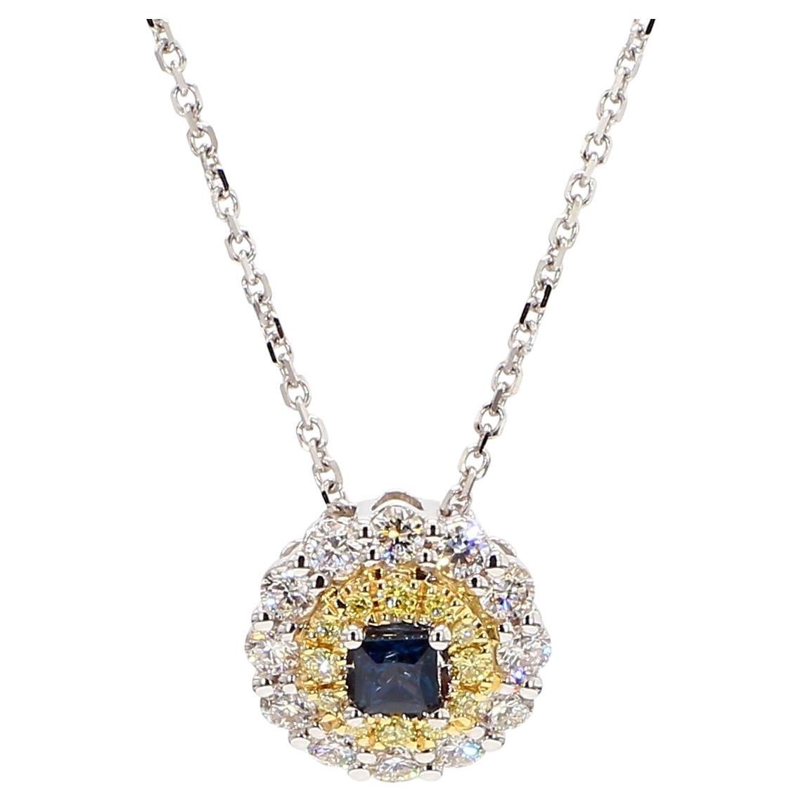 Natural Blue Princess Cut Sapphire and Diamond 0.68 Carat TW Drop Pendant