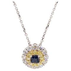 Natural Blue Princess Cut Sapphire and Diamond 0.68 Carat TW Drop Pendant