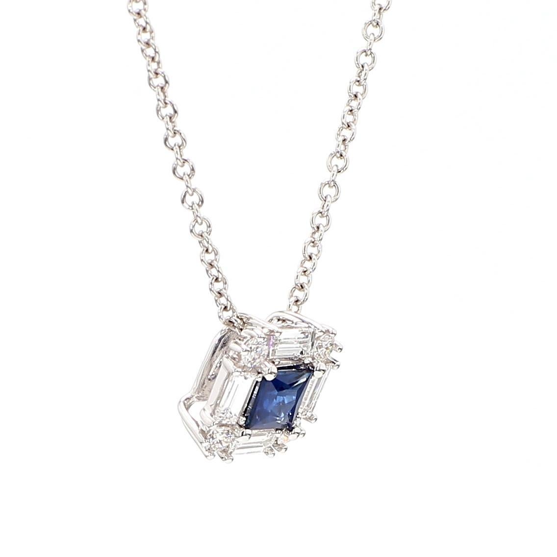 Taglio princess Ciondolo a goccia con zaffiro blu taglio principessa e diamante da 0.70 carati TW Nature in vendita