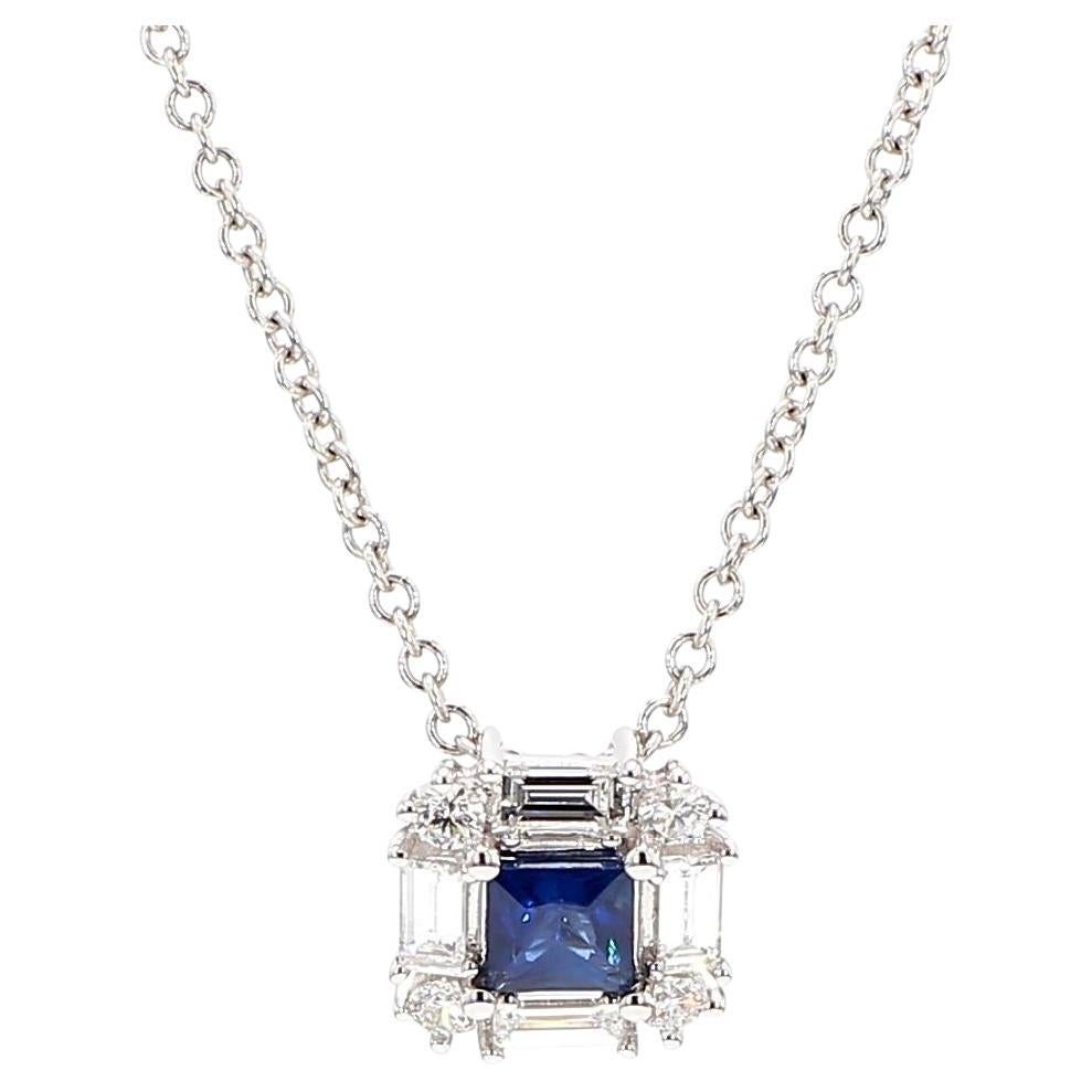 Ciondolo a goccia con zaffiro blu taglio principessa e diamante da 0.70 carati TW Nature in vendita