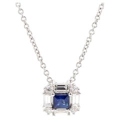 Ciondolo a goccia con zaffiro blu taglio principessa e diamante da 0.70 carati TW Nature