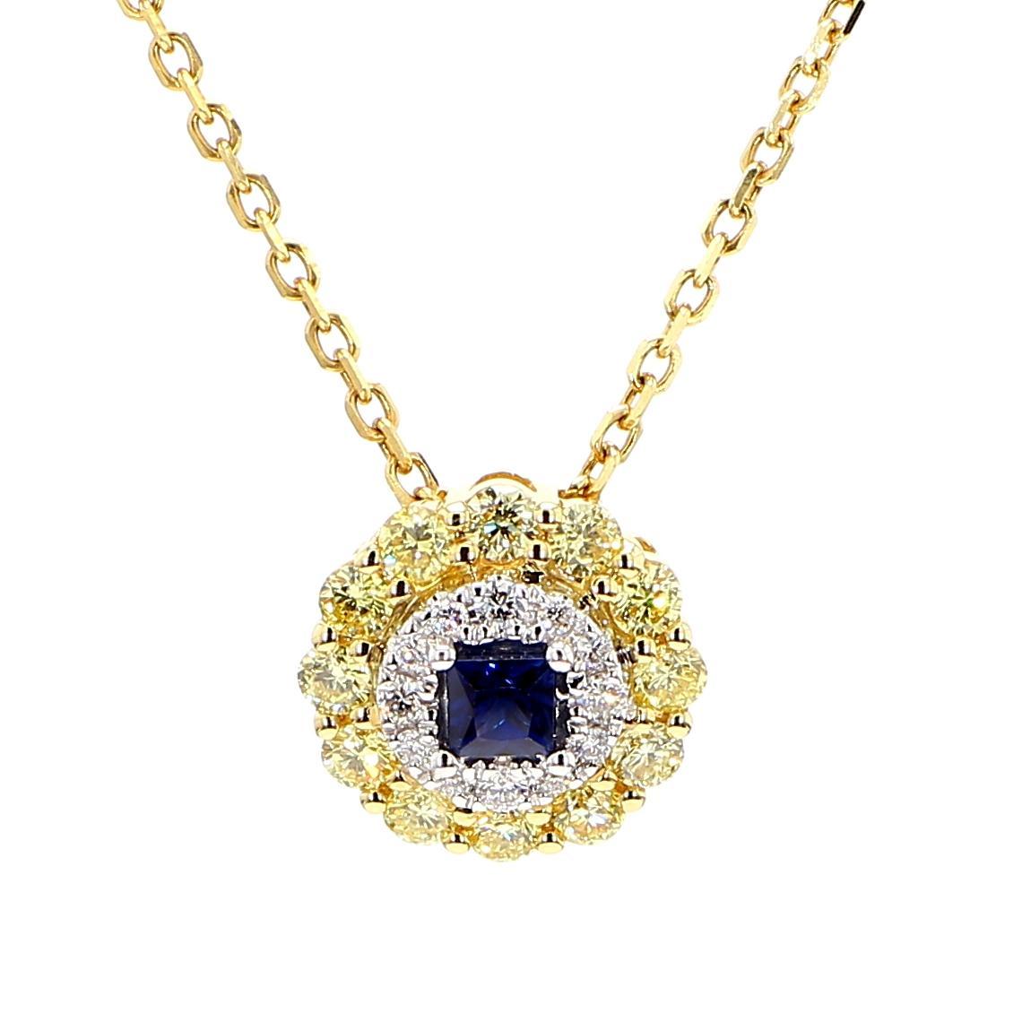 Contemporary Natural Blue Princess Sapphire and Diamond 0.70 Carat TW Drop Pendant For Sale