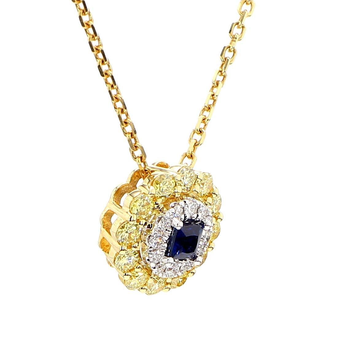 Princess Cut Natural Blue Princess Sapphire and Diamond 0.70 Carat TW Drop Pendant For Sale