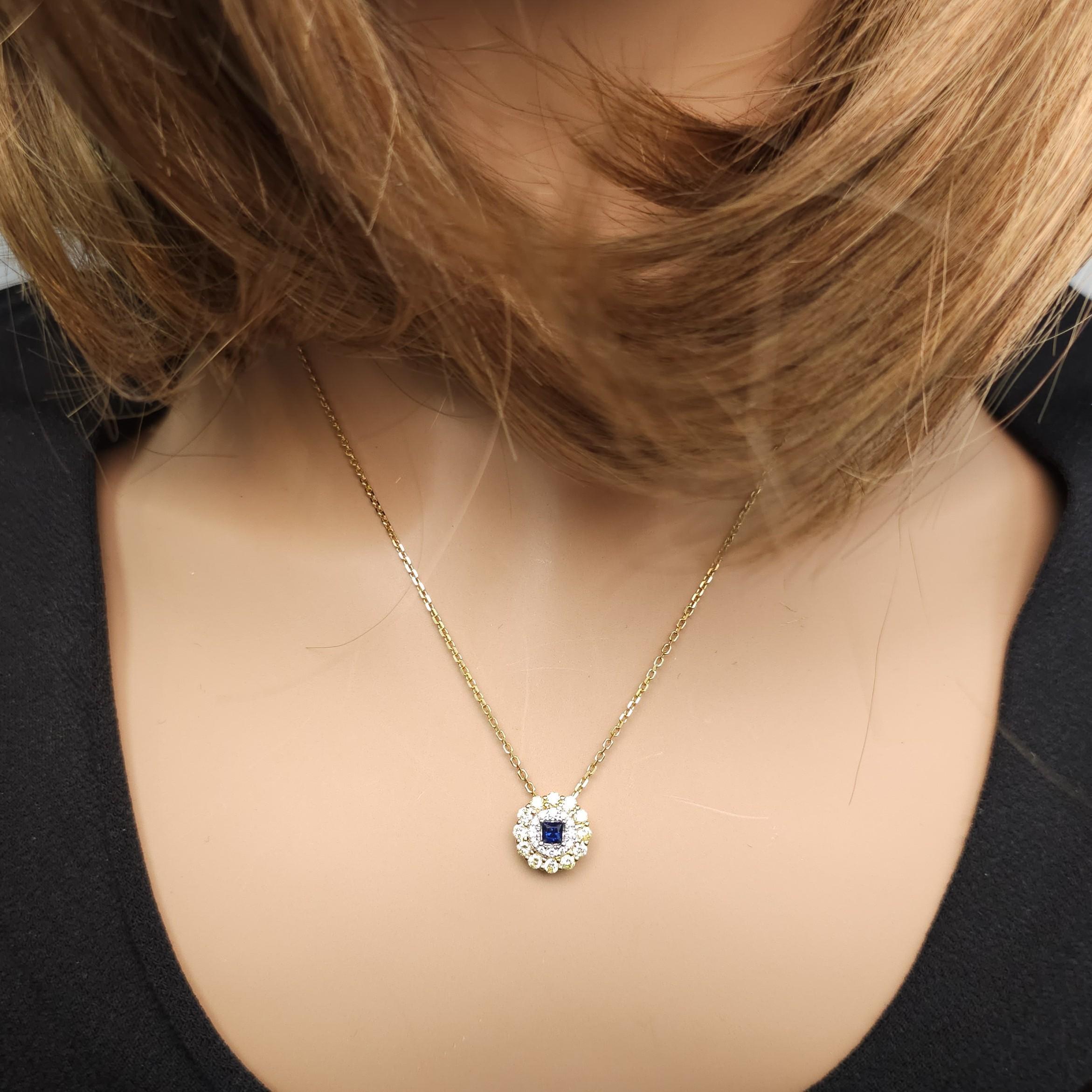 Natural Blue Princess Sapphire and Diamond 0.70 Carat TW Drop Pendant In New Condition For Sale In New York, NY