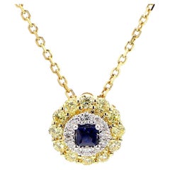 Natural Blue Princess Sapphire and Diamond 0.70 Carat TW Drop Pendant