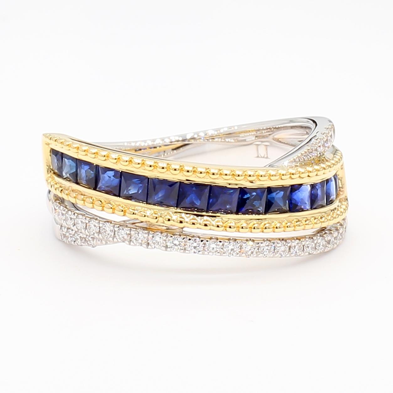 Natürlicher blauer Prinzessin-Saphir und Diamant 1,03 Karat TW Gold Cocktail-Ring (Zeitgenössisch) im Angebot