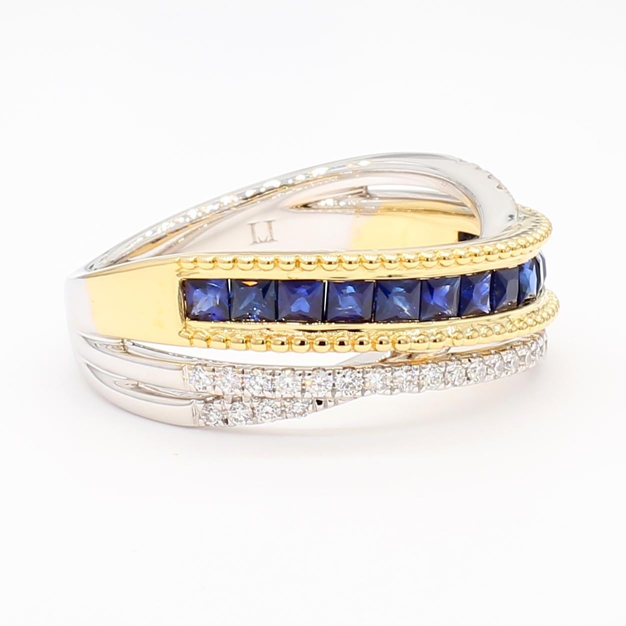 Natürlicher blauer Prinzessin-Saphir und Diamant 1,03 Karat TW Gold Cocktail-Ring (Carréschliff) im Angebot