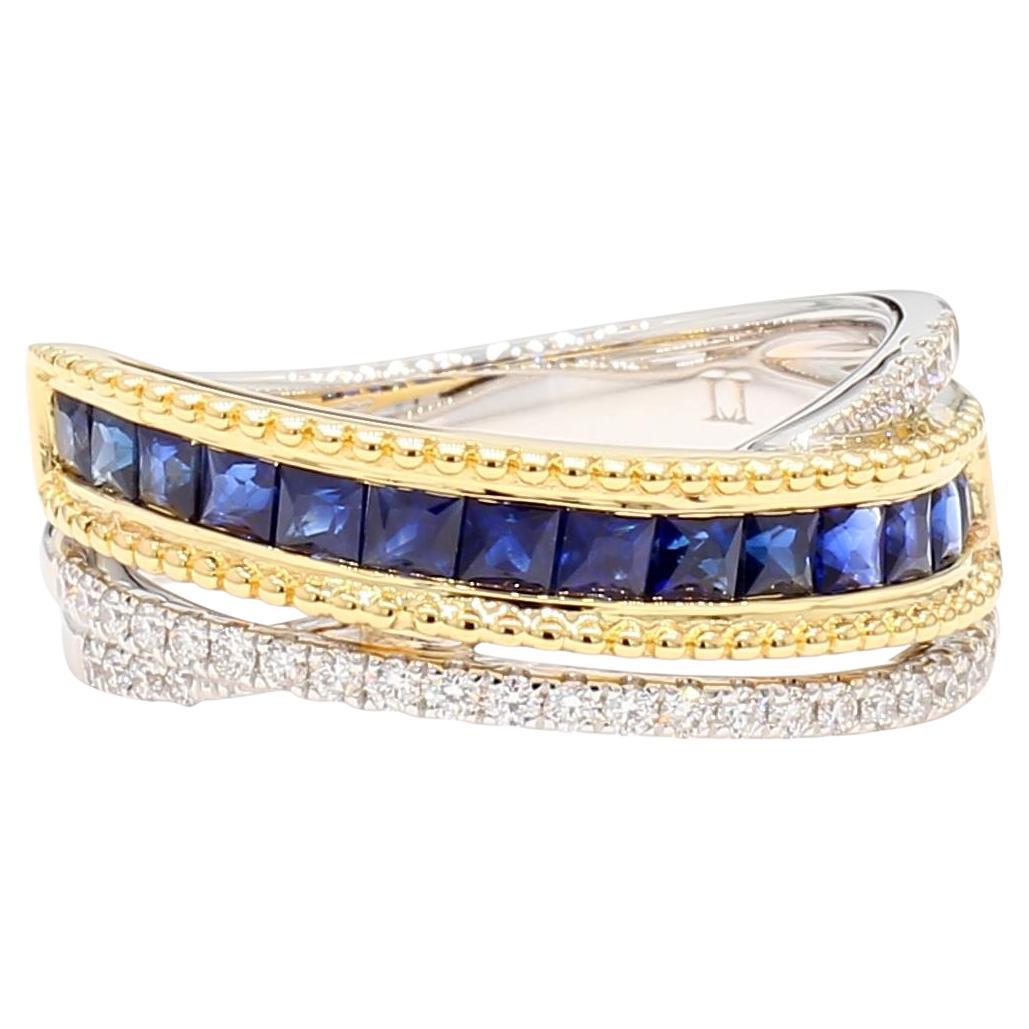 Natural Blue Princess Sapphire and Diamond 1.03 Carat TW Gold Cocktail Ring
