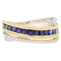 Natural Blue Princess Sapphire and Diamond 1.03 Carat TW Gold Cocktail Ring