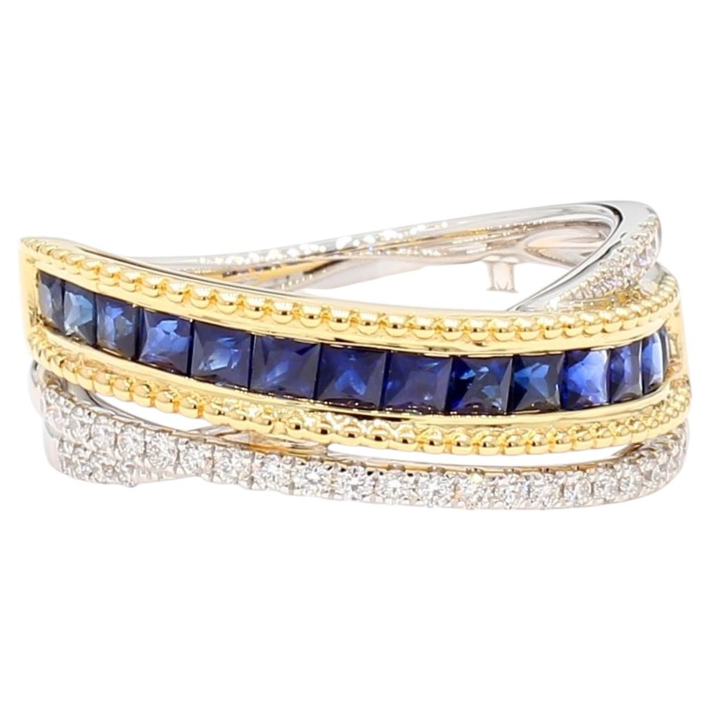 Natural Blue Princess Sapphire and Diamond 1.03 Carat TW Gold Cocktail Ring