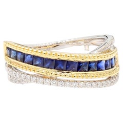 Natural Blue Princess Sapphire and Diamond 1.03 Carat TW Gold Cocktail Ring