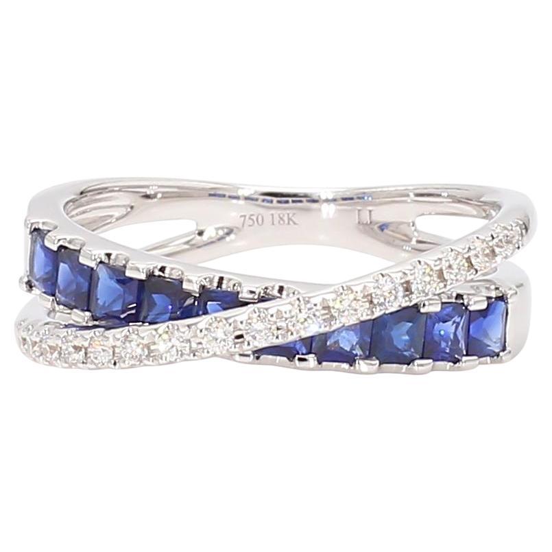 Natural Blue Princess Sapphire and Diamond 1.04 Carat TW Gold Cocktail Band