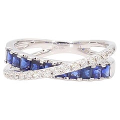Natural Blue Princess Sapphire and Diamond 1.04 Carat TW Gold Cocktail Band