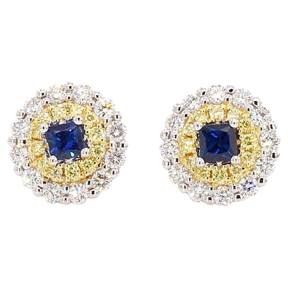 Natürlicher blauer Prinzessin-Saphir und Diamant 1,05 Karat TW Gold-Ohrstecker