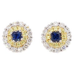 Natürlicher blauer Prinzessin-Saphir und Diamant 1,05 Karat TW Gold-Ohrstecker