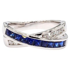 Natural Blue Princess Sapphire and Diamond 1.15 Carat TW Gold Cocktail Band
