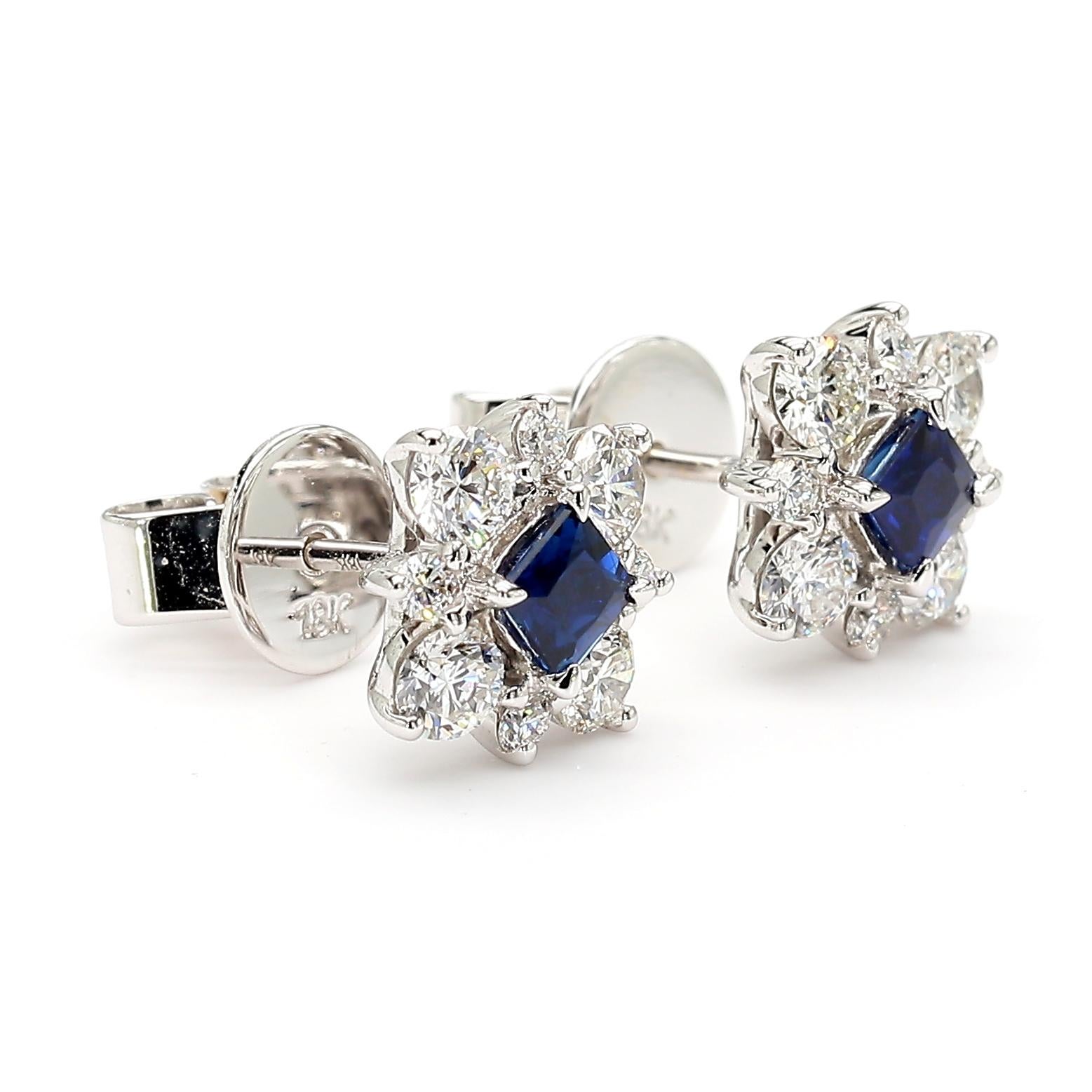 Taglio princess Orecchini con zaffiro blu naturale e diamante da 1.28 carati TW in oro in vendita