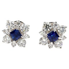 Natürlicher blauer Prinzessin-Saphir und Diamant 1.28 Karat TW Gold-Ohrstecker