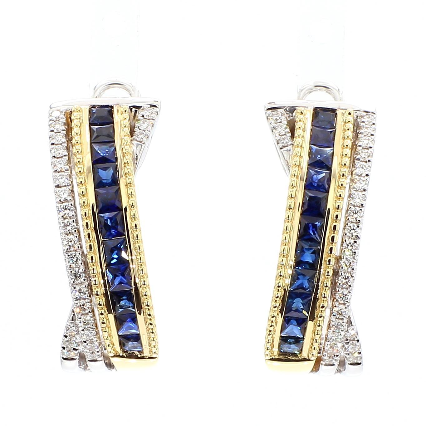 Contemporain Boucles d'oreilles en or de 1,61 carat TW avec saphir Princesse bleu naturel et diamant en vente