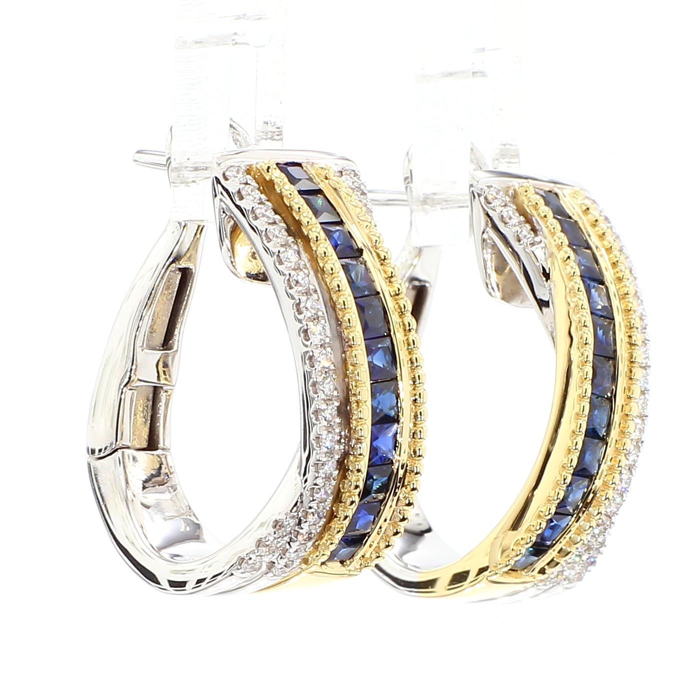 Taille princesse Boucles d'oreilles en or de 1,61 carat TW avec saphir Princesse bleu naturel et diamant en vente