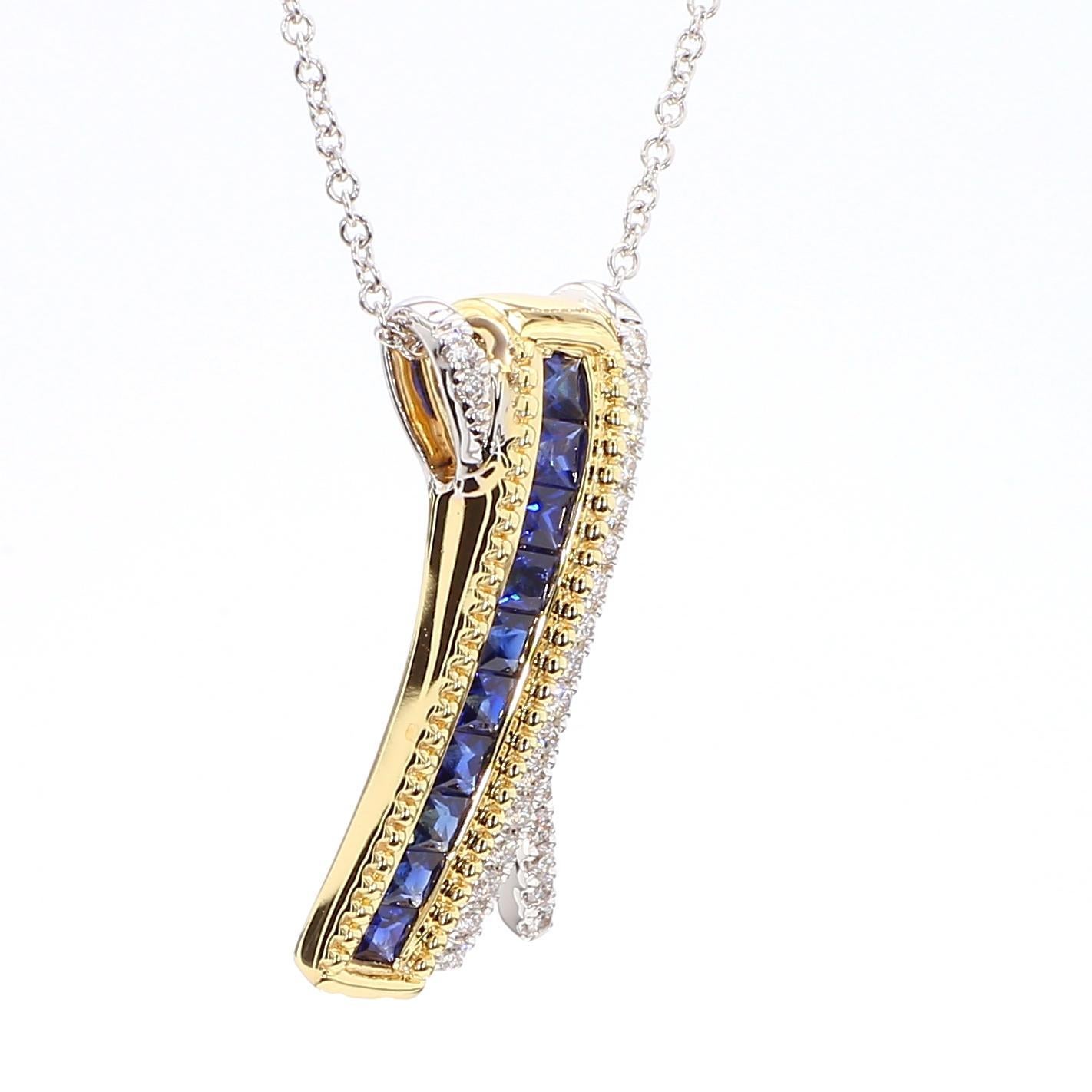 Taille princesse Pendentif en or de 0,75 carat TW avec saphir Princesse bleu naturel et diamant blanc en vente